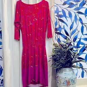 Women’s Analili Polyester & Spandex Pink and Purple Draped Back Dress Size L